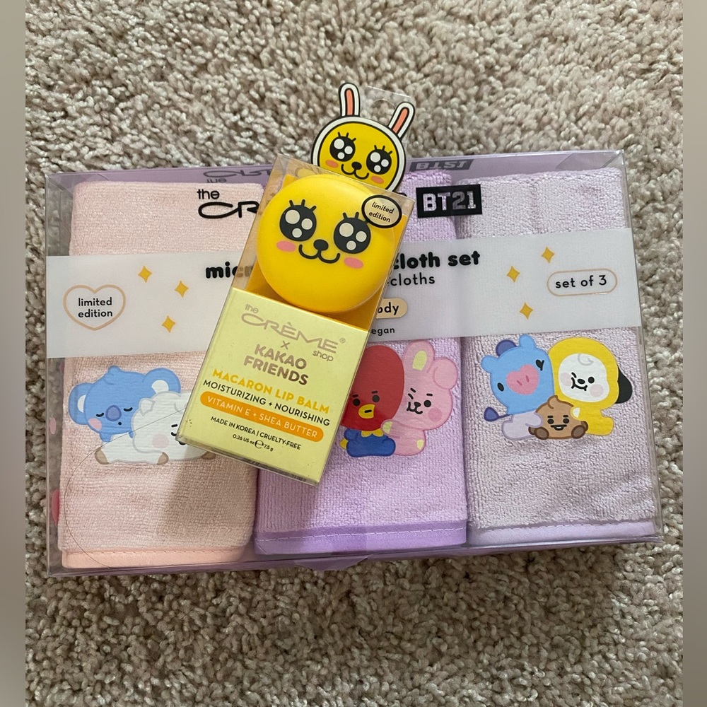 Creme x BT21 towel + Kakao Friends Macaron Lip Balm
